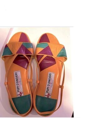 🍷Fine Italian leather comfy like slippers geomulticolored flat sandals